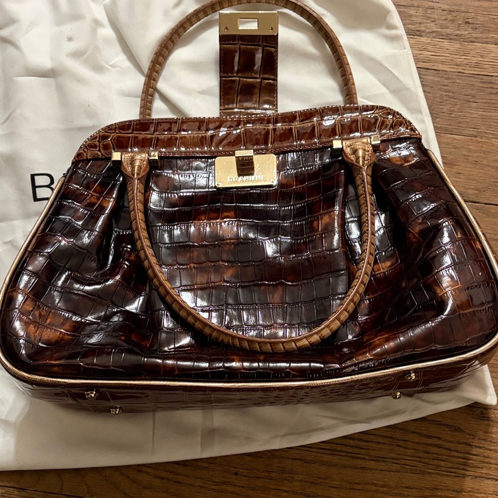 Brahmin Brown Croc-Embossed Leather Satchel with Gold Plate - Picture 2 of 13